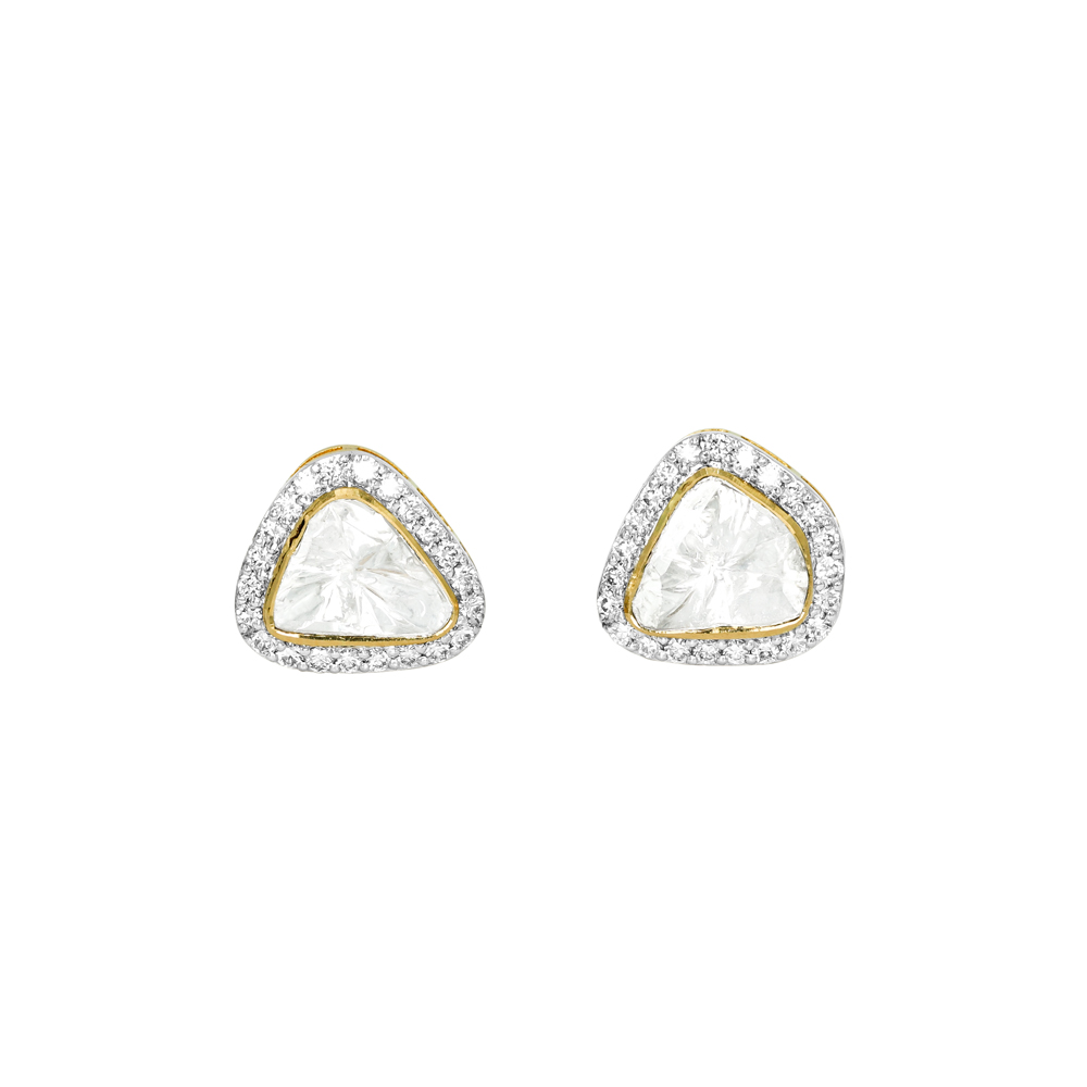 Triangular Polki Earrings with Diamond Edged